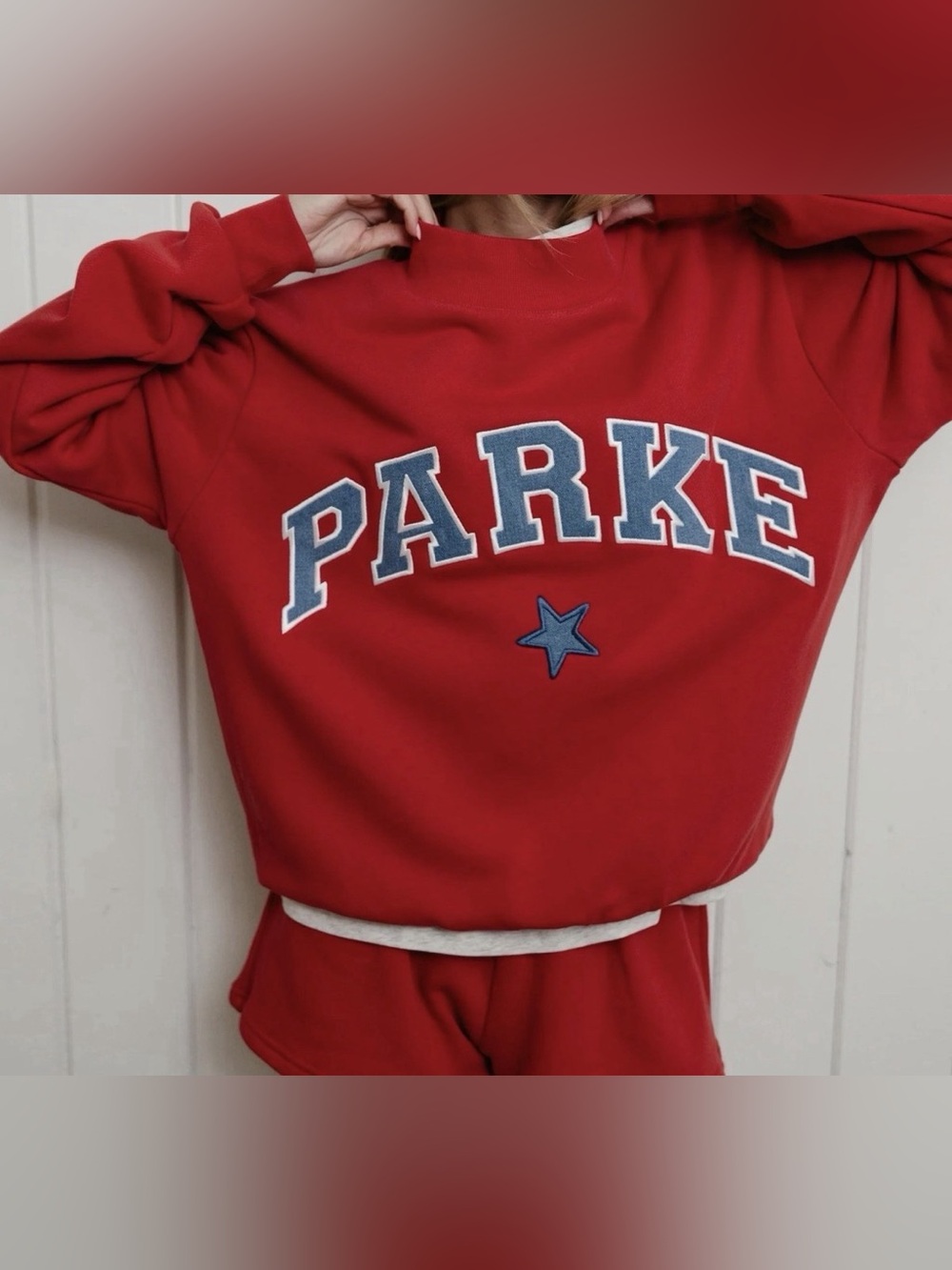 NIB PARKE Vintage Star Mockneck Sweatshirt Sail Red Heritage